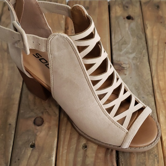 New Soda criss cross Peep toe Booties wood - Picture 2 of 7